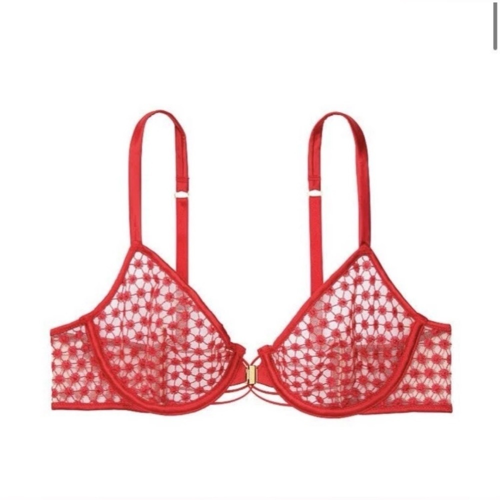 Victoria's Secret NEW  $69 Very Sexy Red Starburst Unlined Demi Bra 32 DD NWT